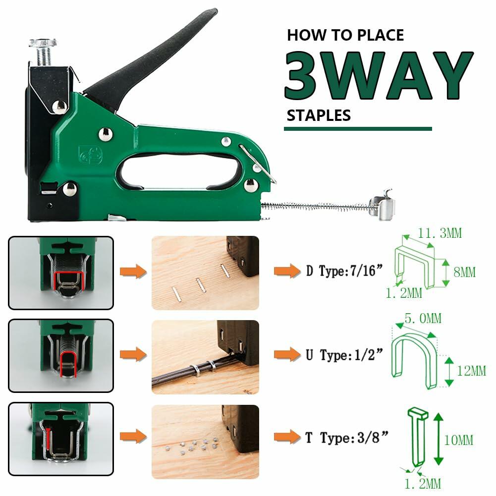 [Like New] QUQITONG Heavy Duty 3-in-1 Staple Gun Power Adjust No-Jam Green 2100 Staples