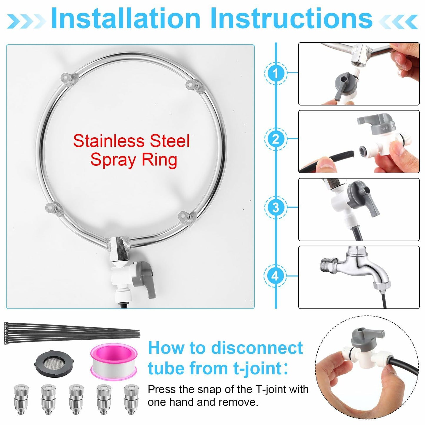 Reallnaive Stainless Steel Patio Misting Fan Kit 2 Set 26ft Line Brass Nozzles