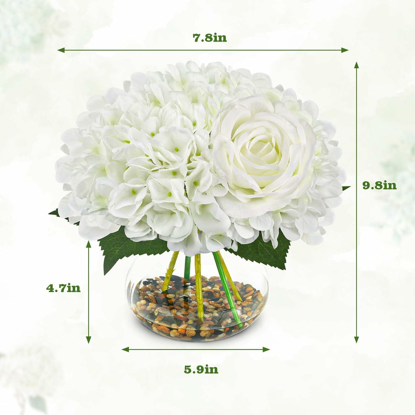 N&T NIETING Artificial White Hydrangea Flowers with Vase & Real Stone Decor