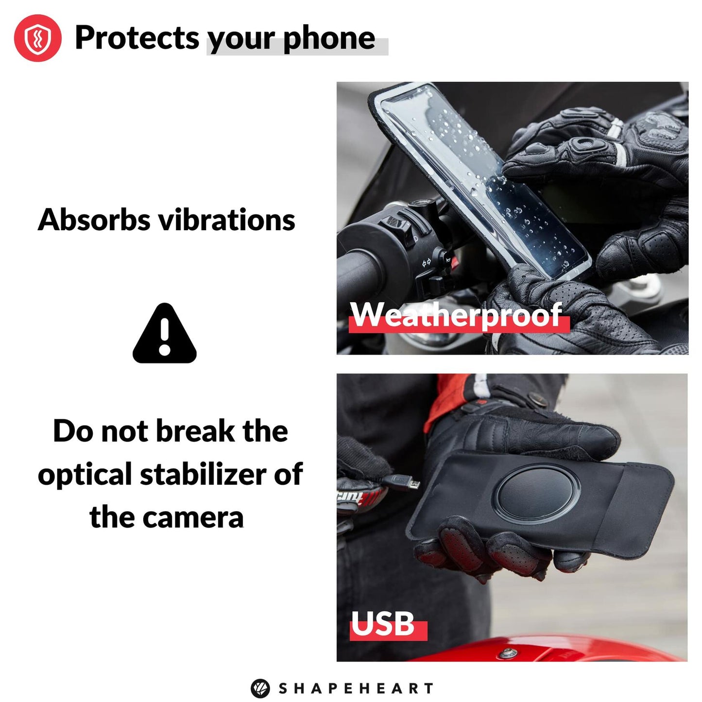 Shapeheart Magnetic Motorcycle Phone Holder Waterproof 360° Handlebar 2XL