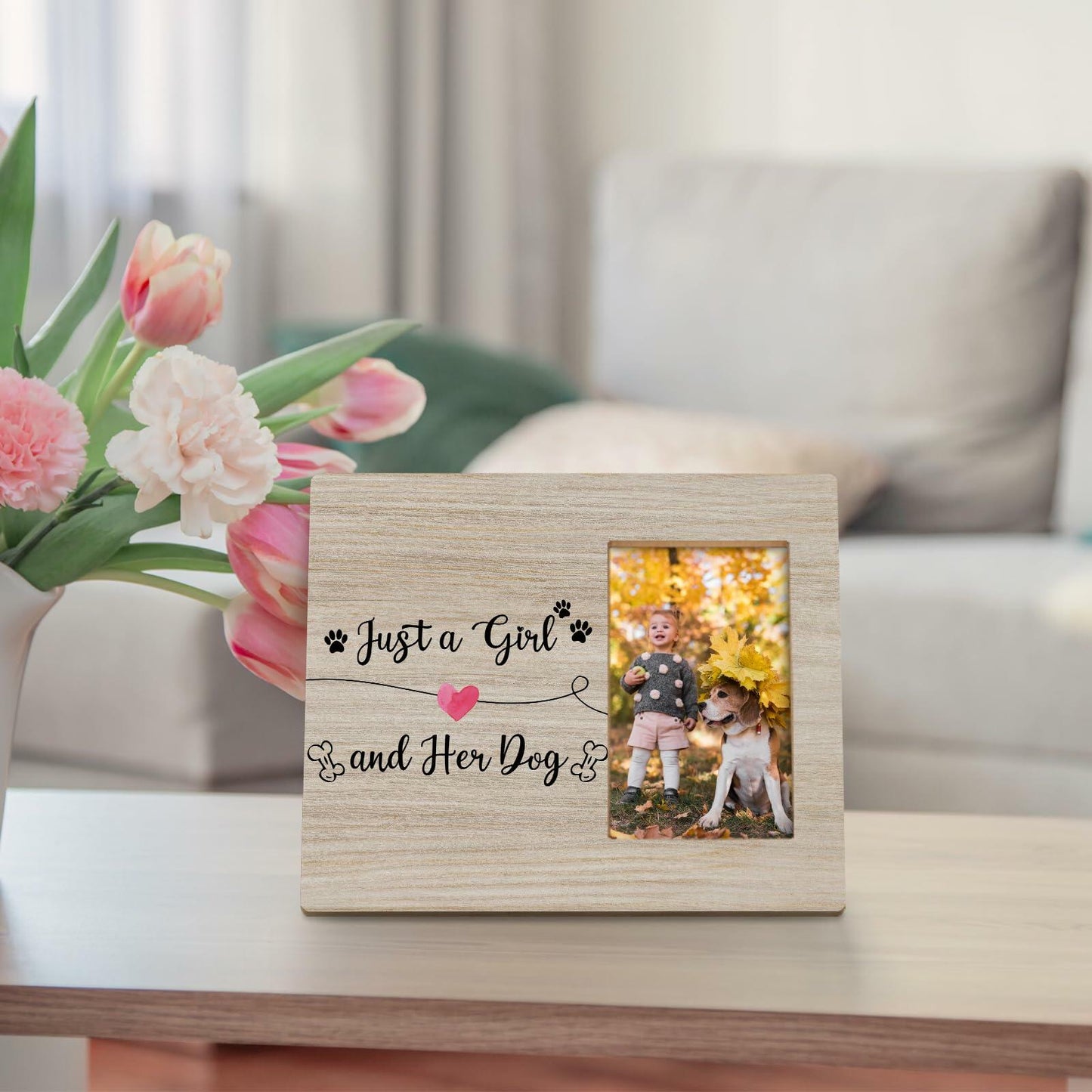 DIENADFX Dog Memorial Picture Frame Wood Tabletop 4x6 Inch Photo Frame