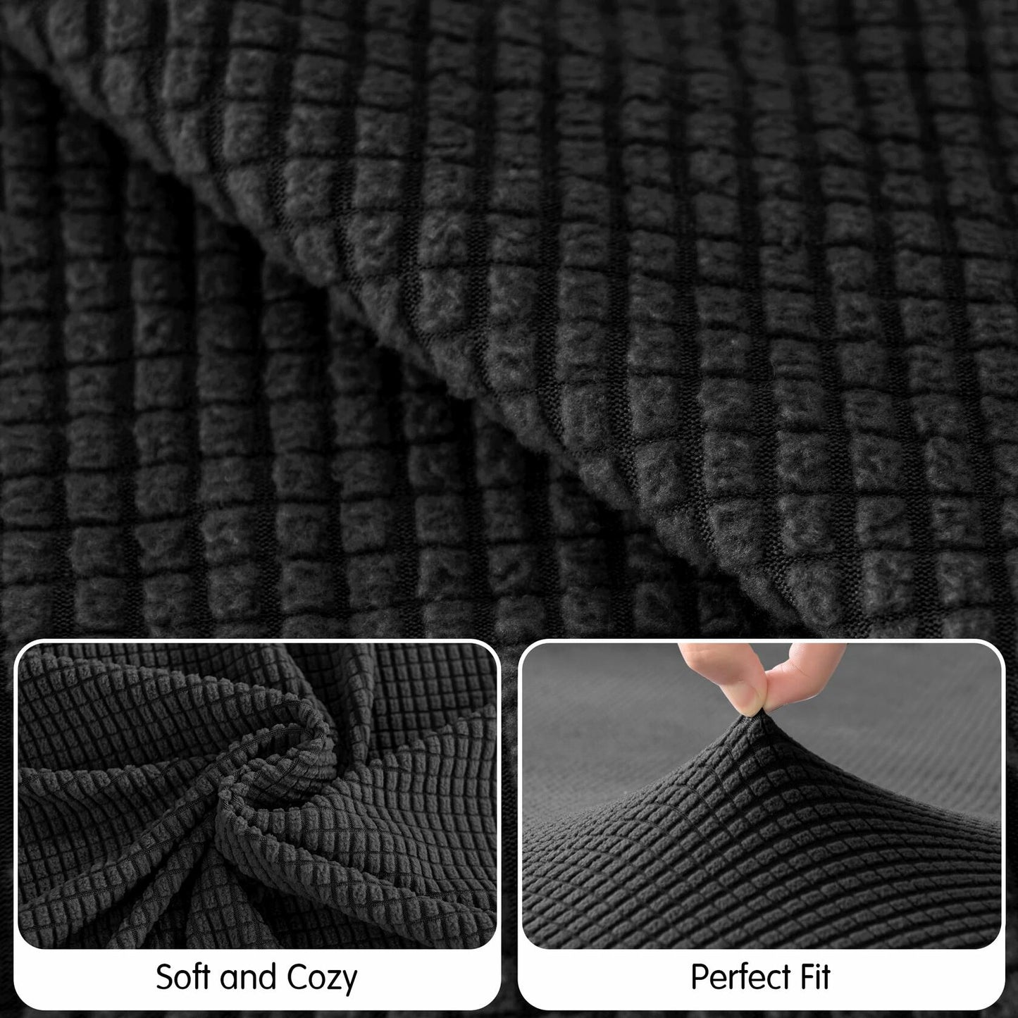 Hokway Stretch Chaise Cover Reversible Sofa Cushion Protector Black