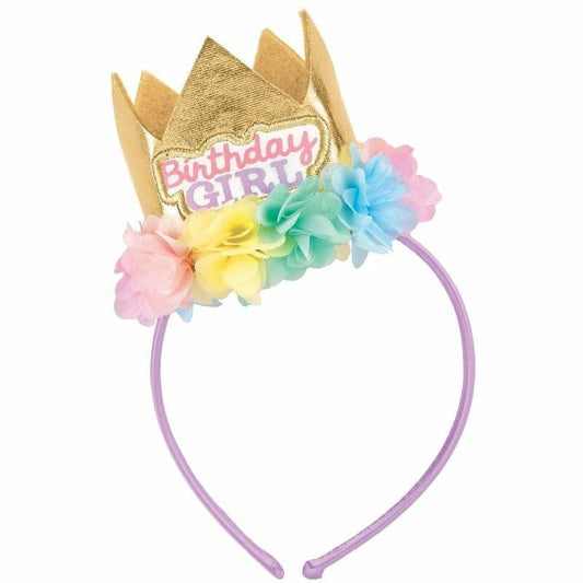 Amscan Floral Crown Birthday Headband Metallic Gold Pastel Flowers 8x4.5in 1 Pc