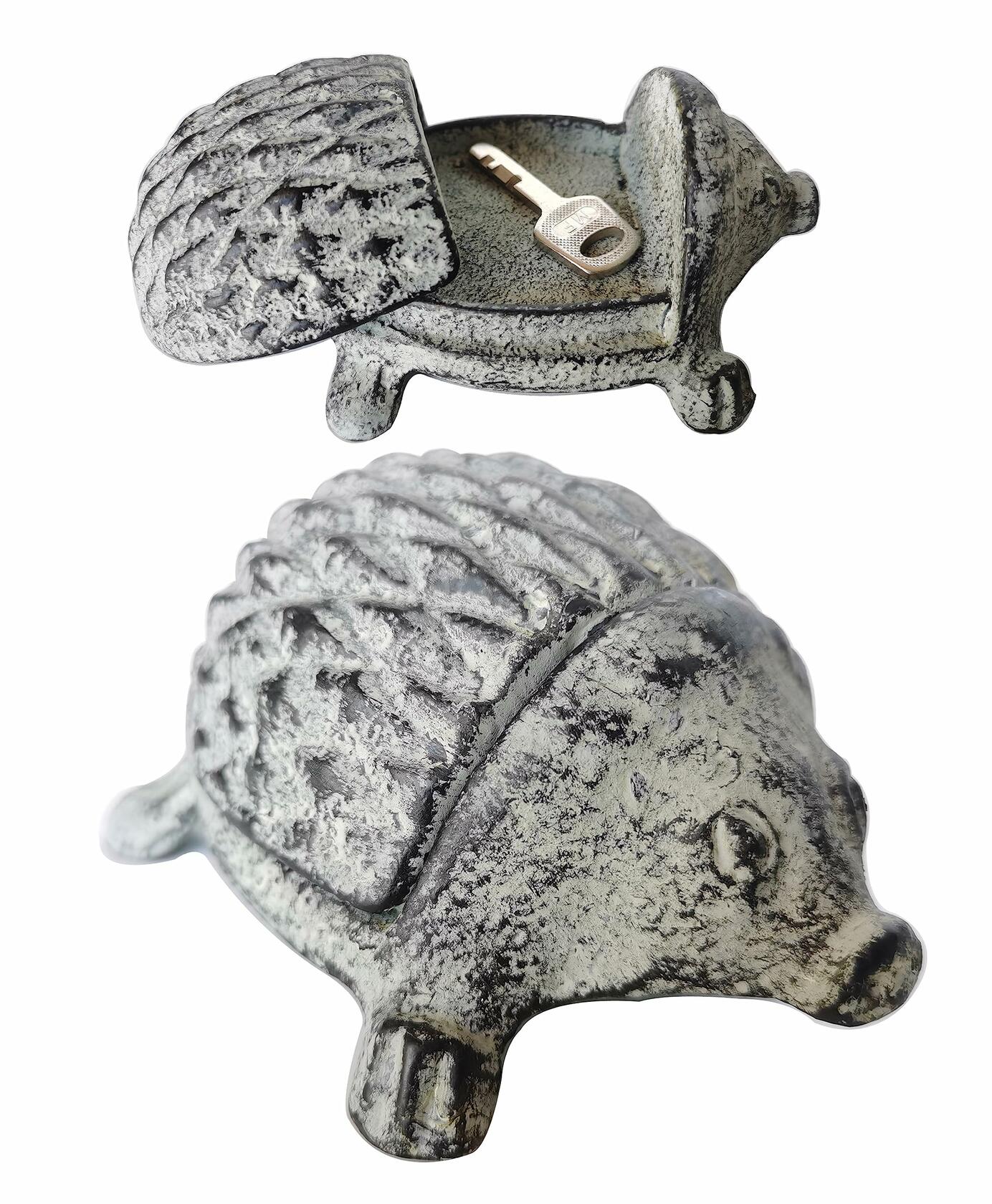 BSTWISH Iron Hedgehog Key Hider Outdoor Garden Decoration Gray