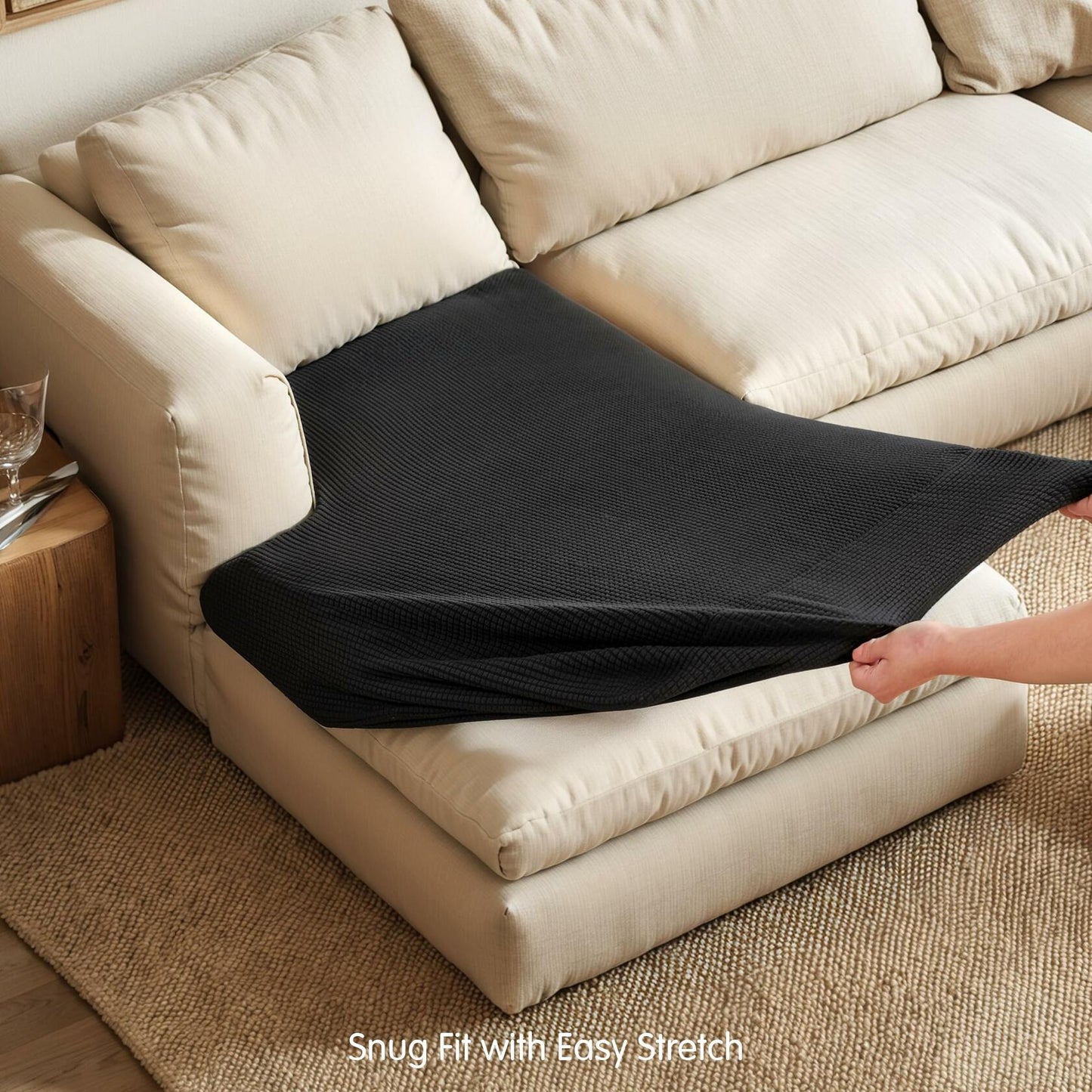 Hokway Stretch Chaise Cover Reversible Sofa Cushion Protector Black