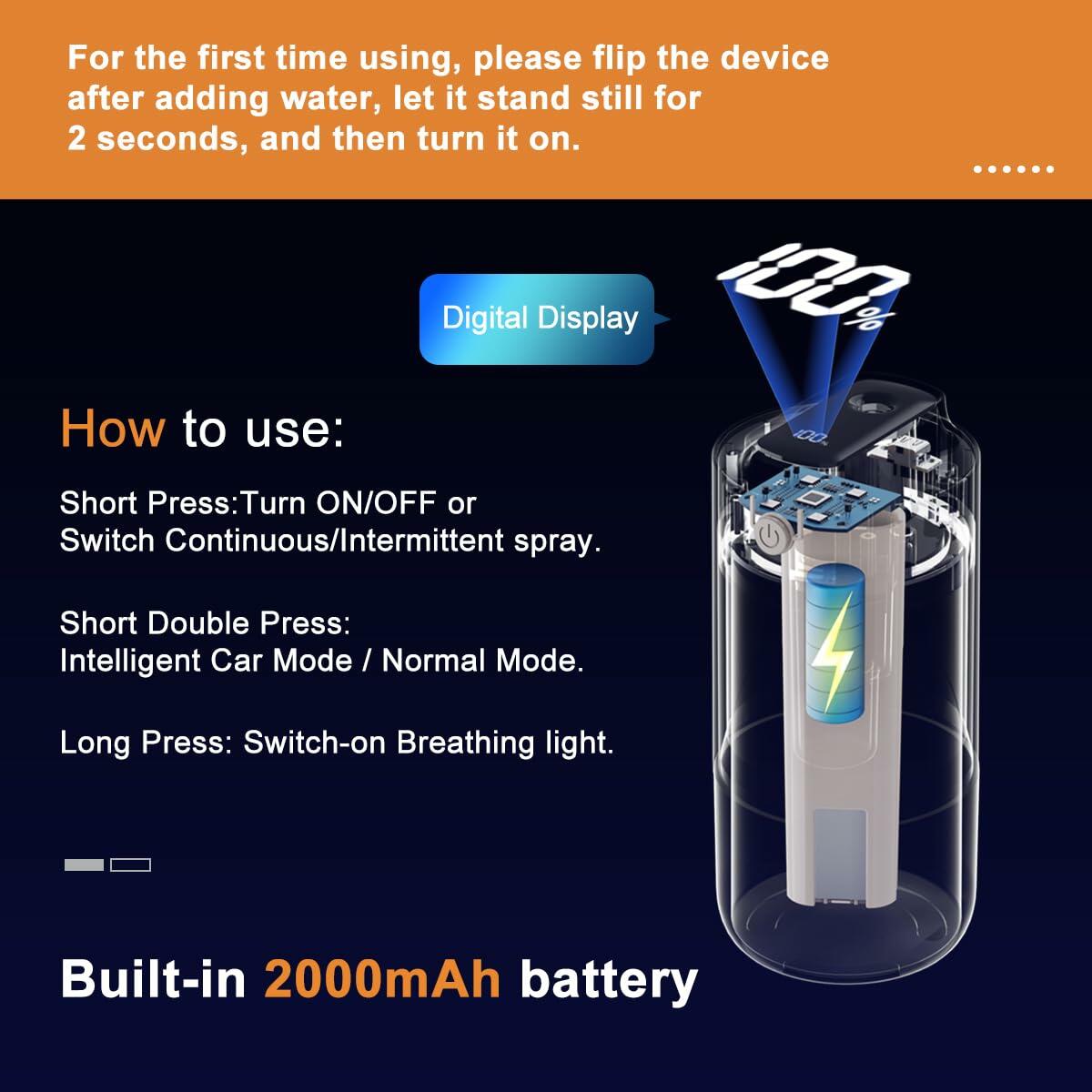 AIERMIAO Car Diffuser Rechargeable USB LED Cold Mist Aromatherapy Orange