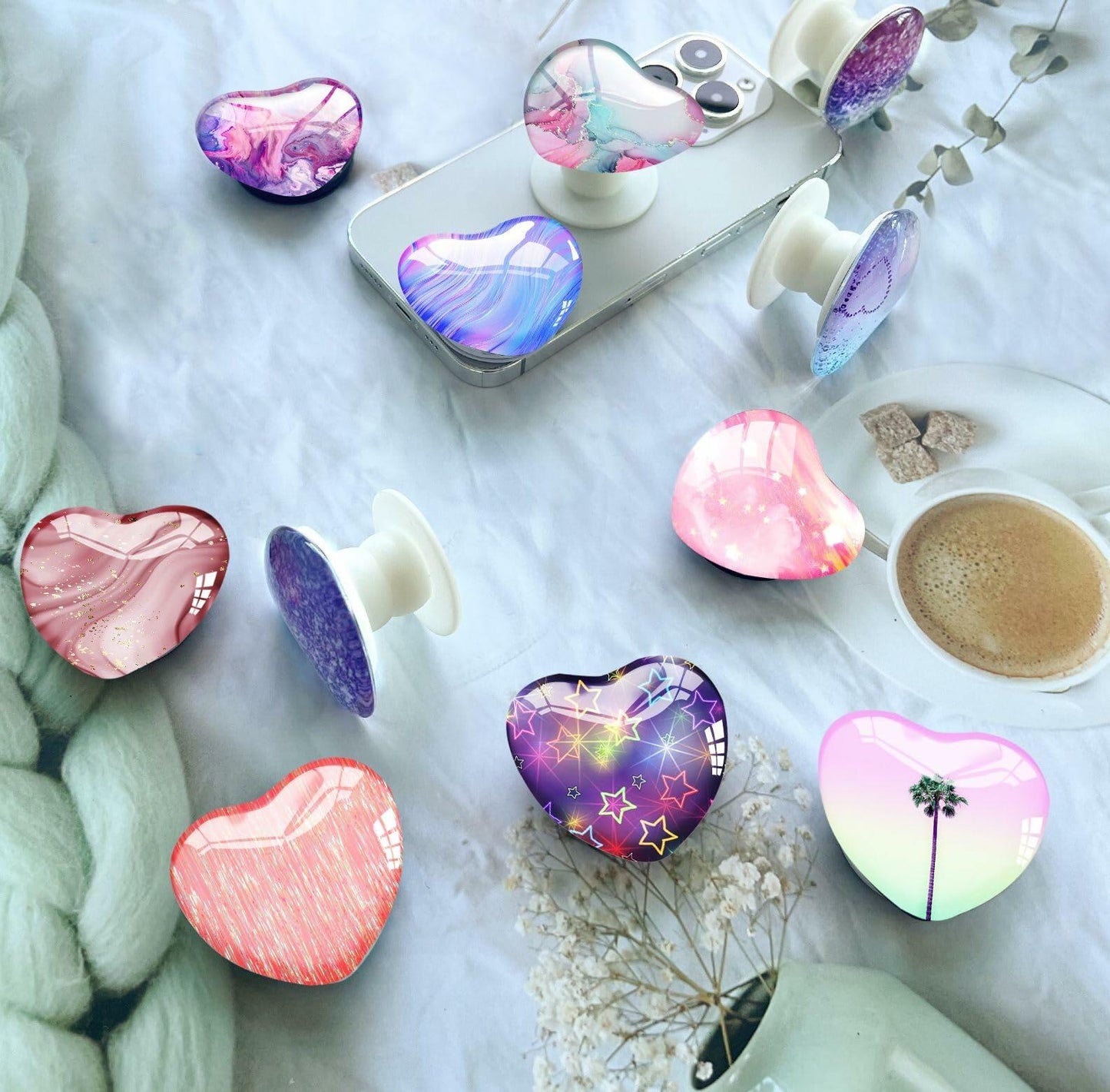 Luhoit Heart Shape Expanding Cell Phone Grip Finger Holder Pink