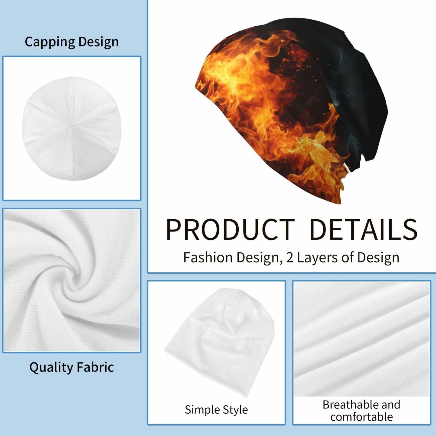 ZUHAOGO Red Flame Fire Skull Slouchy Winter Warm Knit Beanie Hat