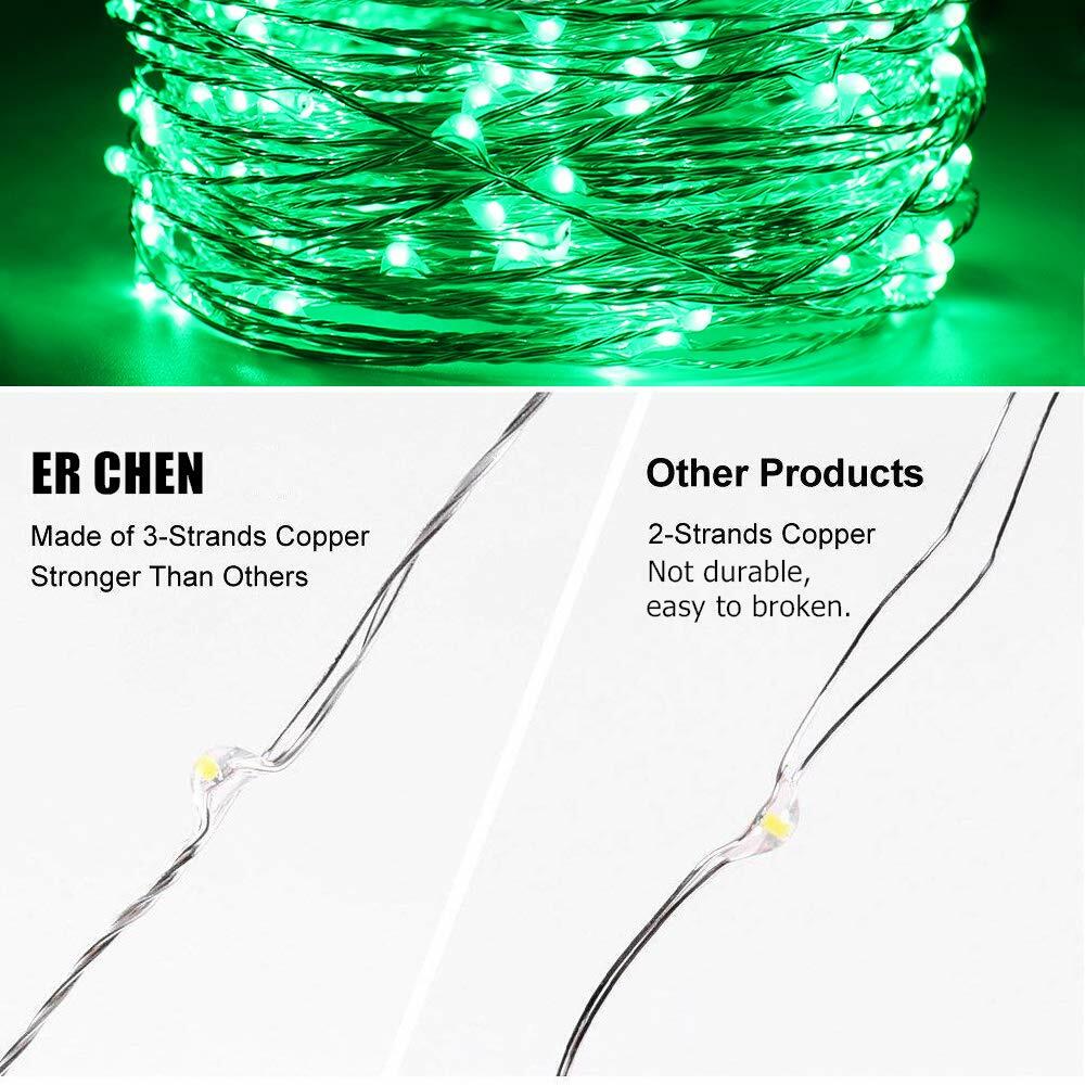 ER CHEN Green LED String Lights 99ft 300 LED Dimmable Silver Wire Remote