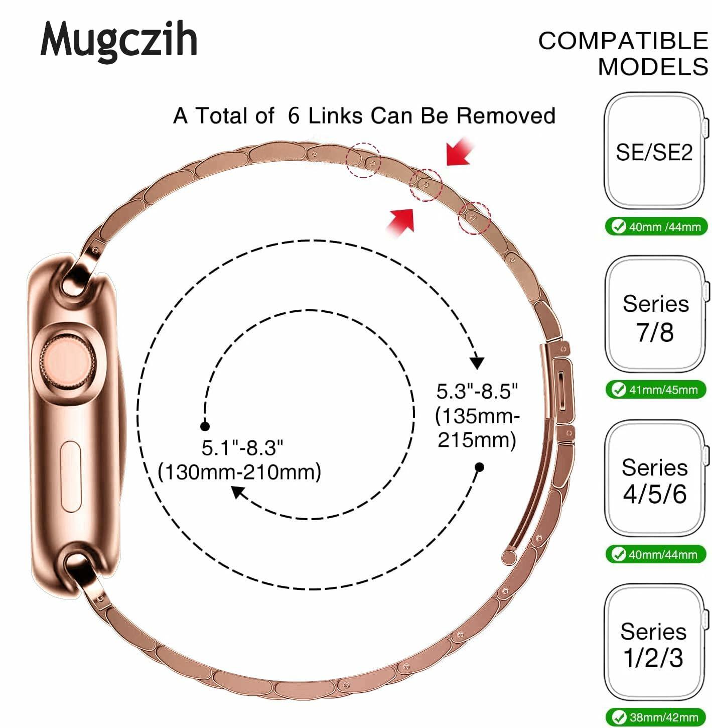 Mugczih Apple Watch Band Stainless Steel Metal Strap Silver Size 42/44/45mm
