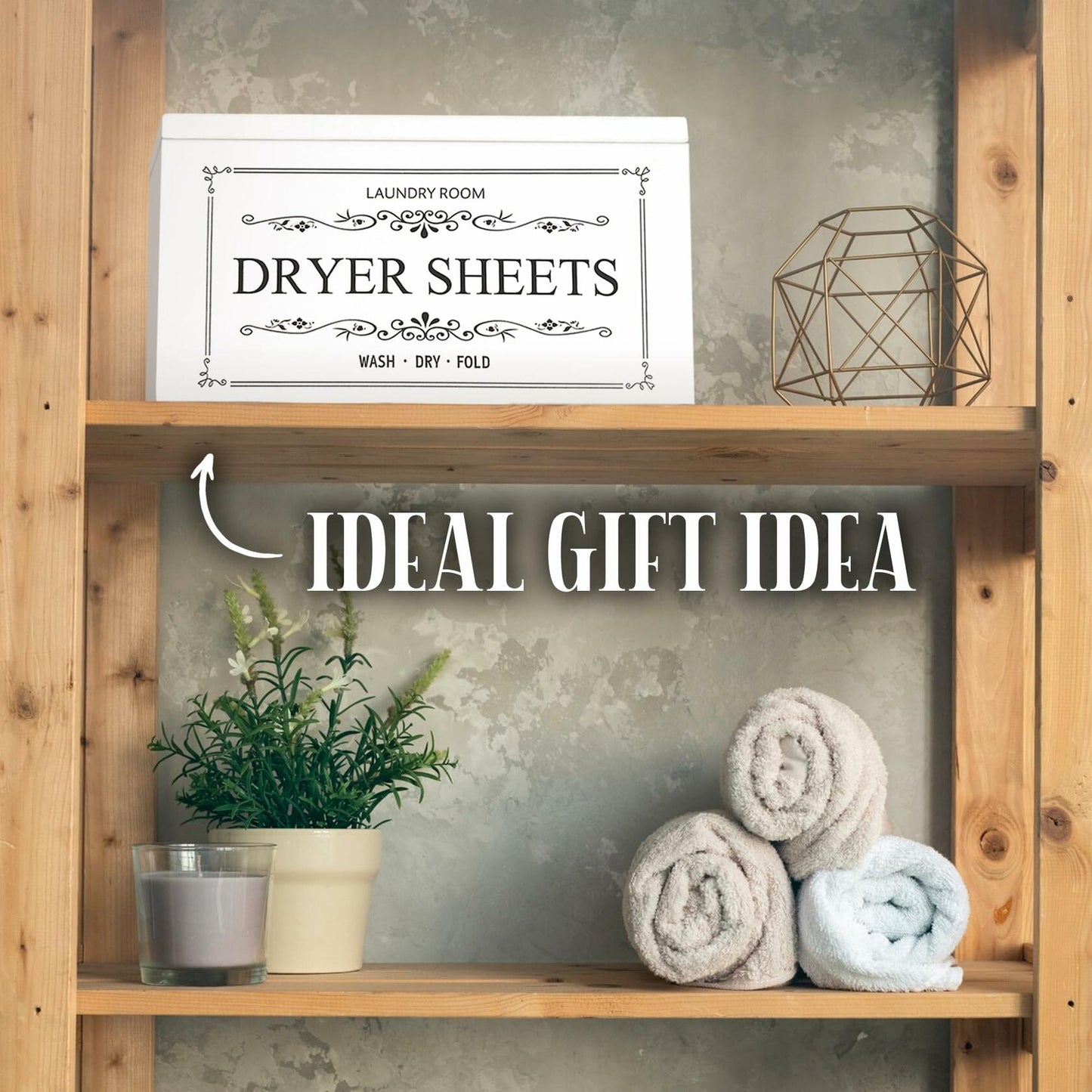 Generic Wooden Dryer Sheet Holder Dispenser with Laundry Bag White 180 Capacity