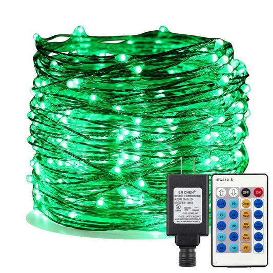 ER CHEN Green LED String Lights 99ft 300 LED Dimmable Silver Wire Remote