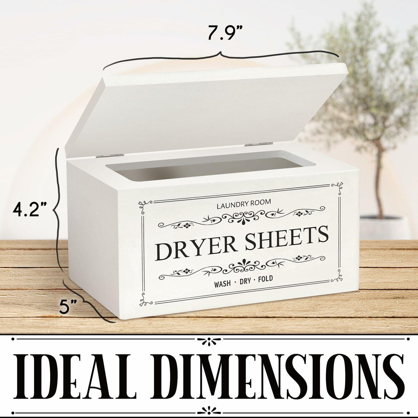 Generic Wooden Dryer Sheet Holder Dispenser with Laundry Bag White 180 Capacity