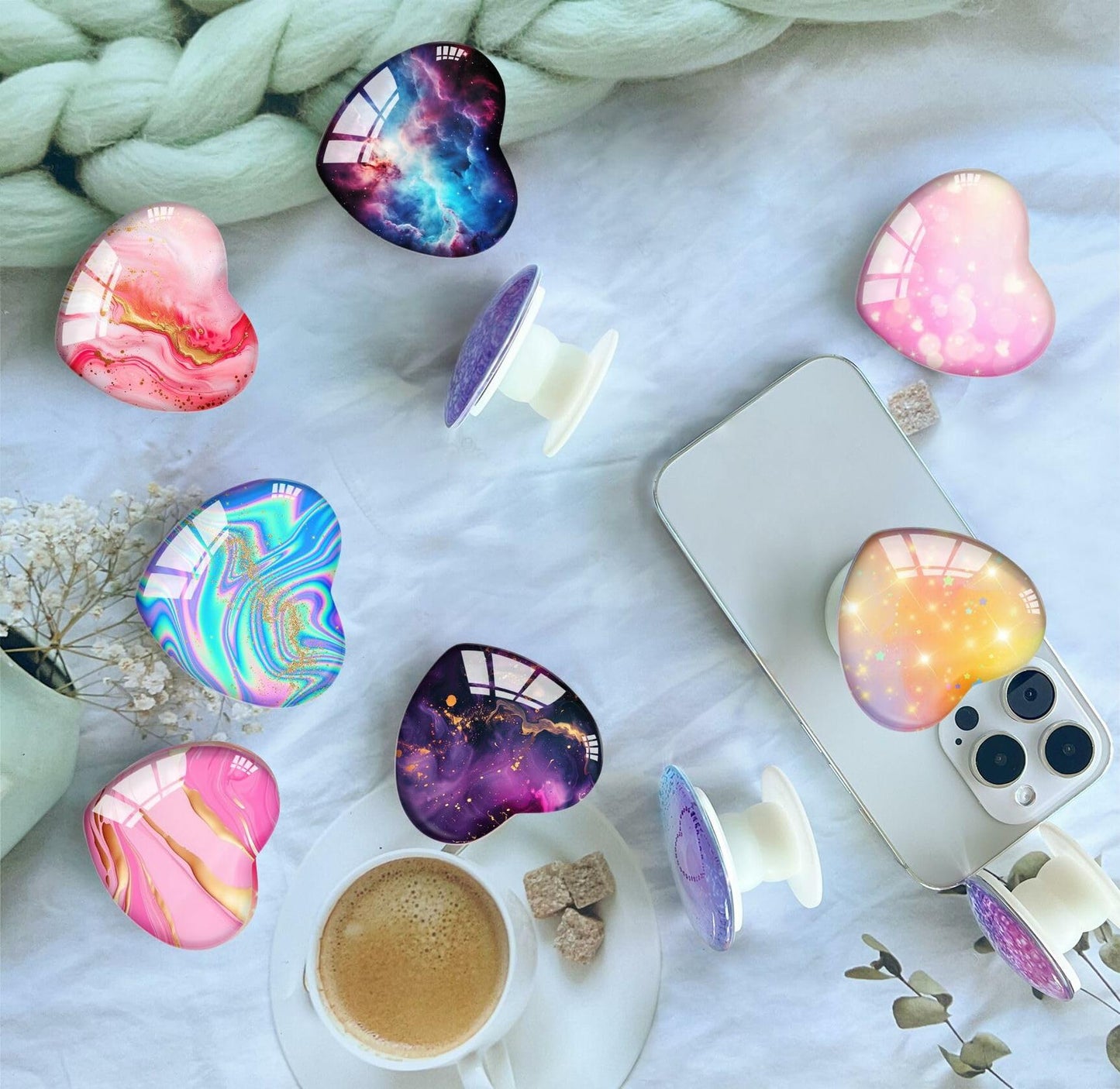 Luhoit Expanding Heart Shape Glass Phone Grip Stand Purple Silicone Rubber