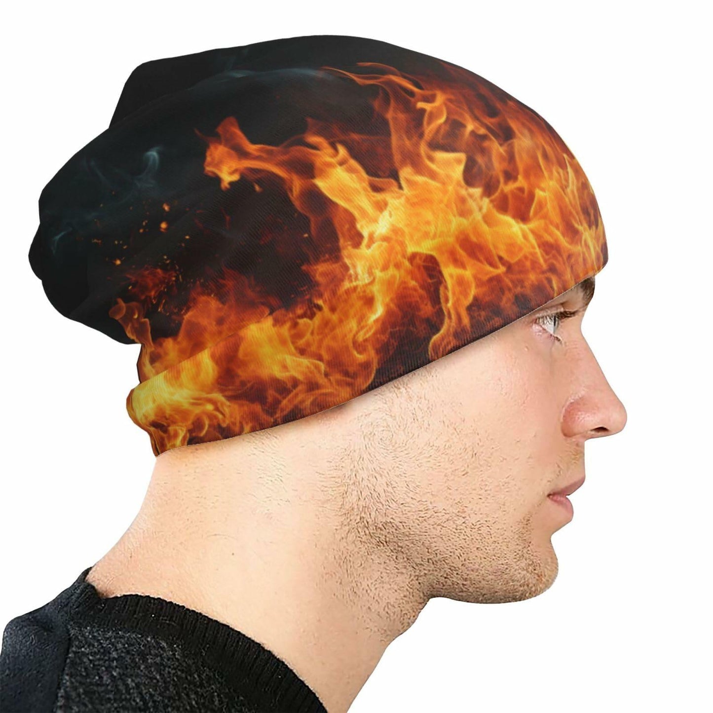 ZUHAOGO Red Flame Fire Skull Slouchy Winter Warm Knit Beanie Hat