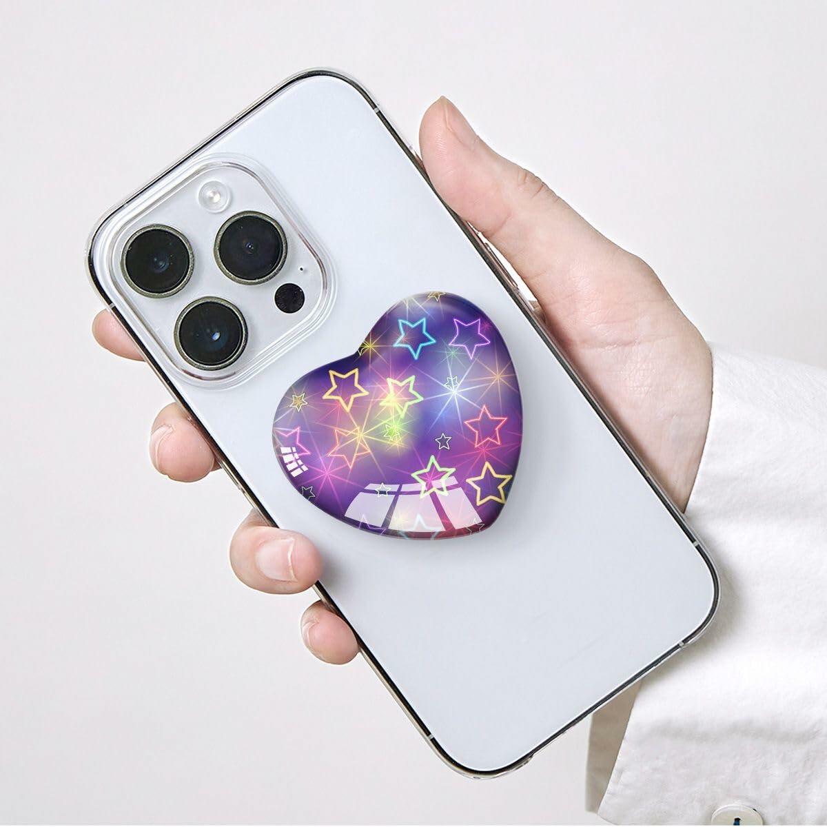 Luhoit Heart Shape Expanding Cell Phone Grip Stand Star Purple Multicolor
