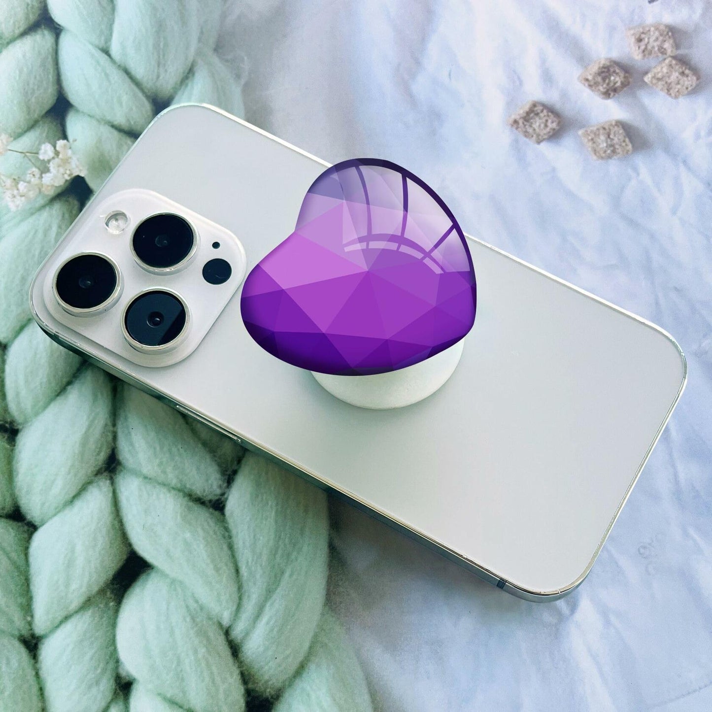 Luhoit Expanding Heart Shape Glass Phone Grip Stand Purple Silicone Rubber