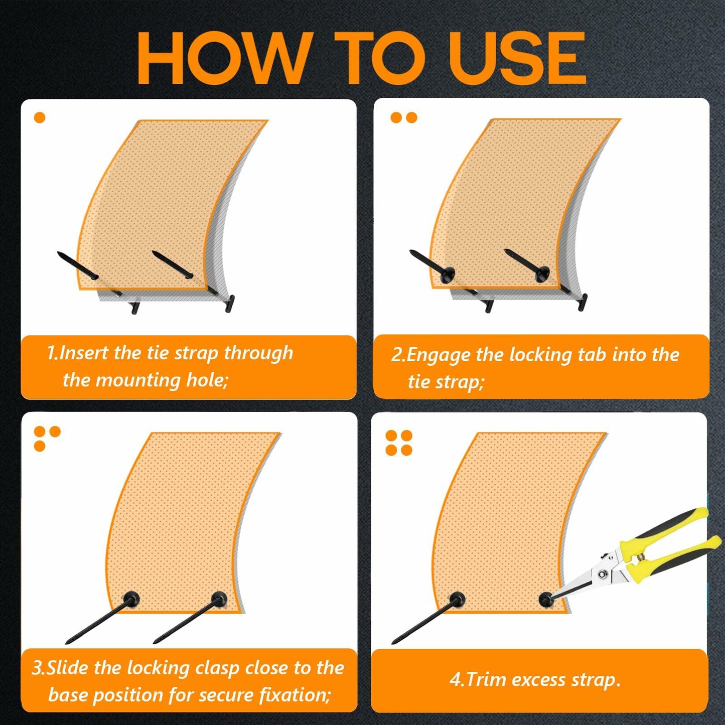 ZGMAIJIA 100pcs Nylon Cable Tie Buckles Universal Automotive Fastener Clips