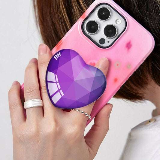 Luhoit Expanding Heart Shape Glass Phone Grip Stand Purple Silicone Rubber