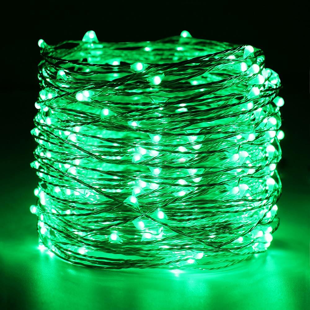 ER CHEN Green LED String Lights 99ft 300 LED Dimmable Silver Wire Remote
