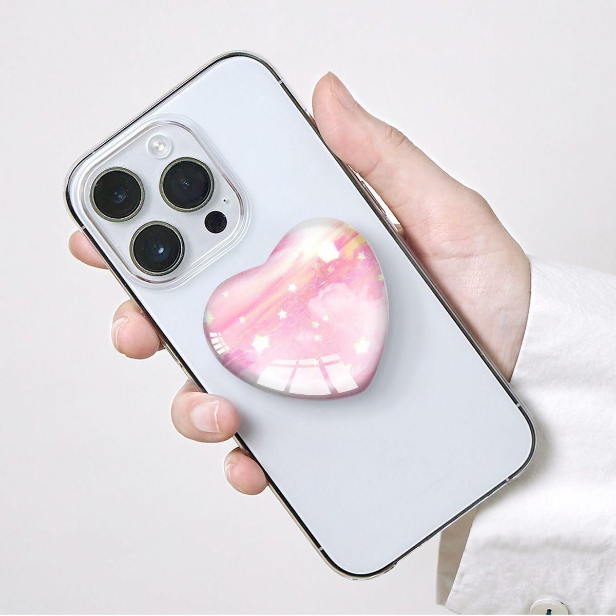 Luhoit Heart Shape Expanding Cell Phone Grip Finger Holder Pink