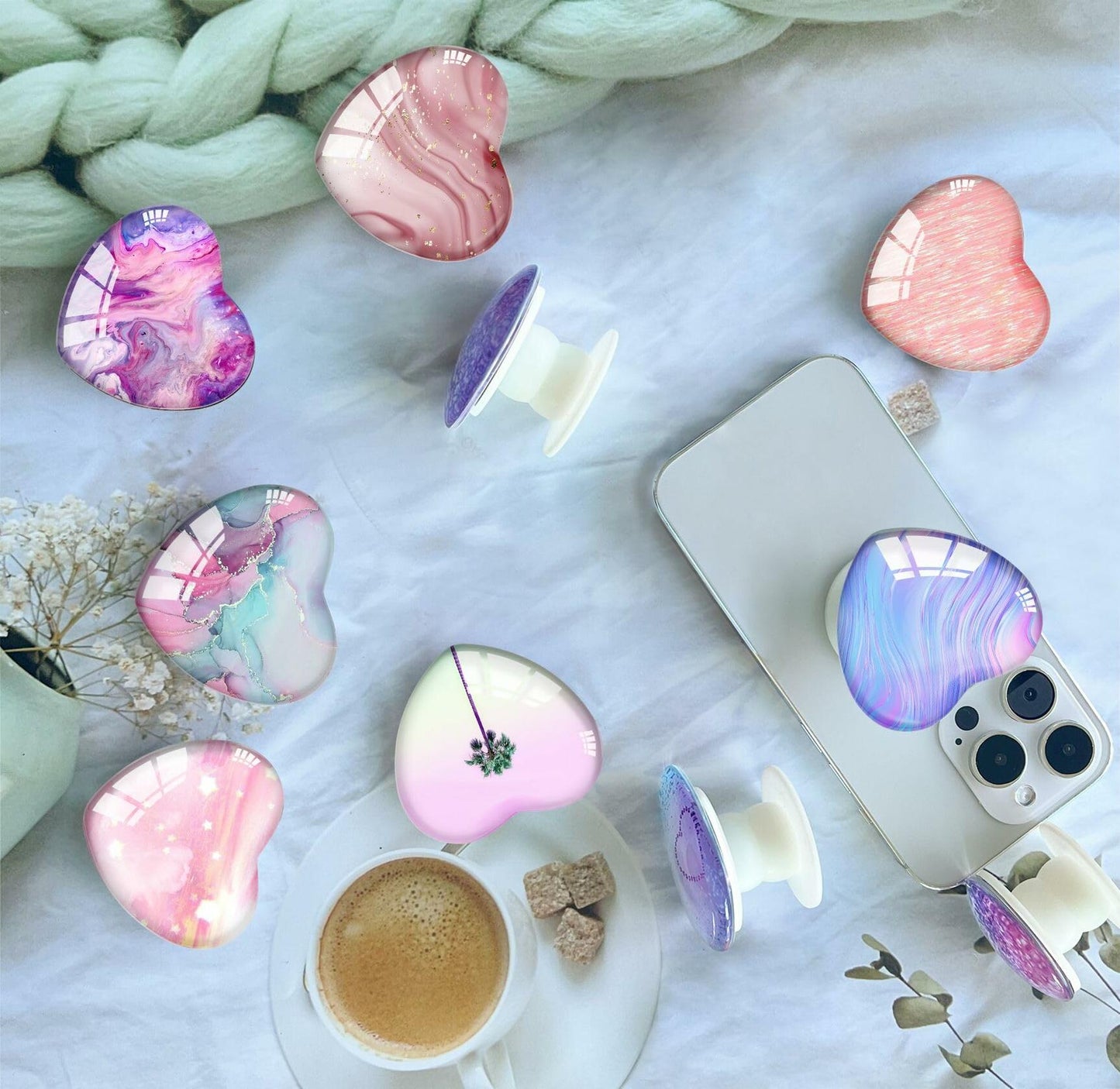 Luhoit Heart Shape Expanding Cell Phone Grip Stand Star Purple Multicolor