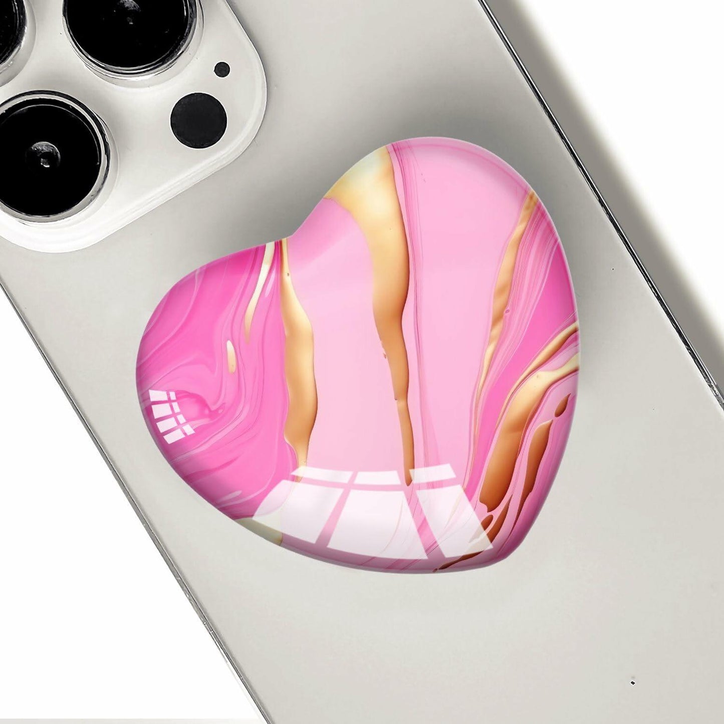 Luhoit Expanding Cell Phone Grip Heart Shape Pink Gold Marble Glass