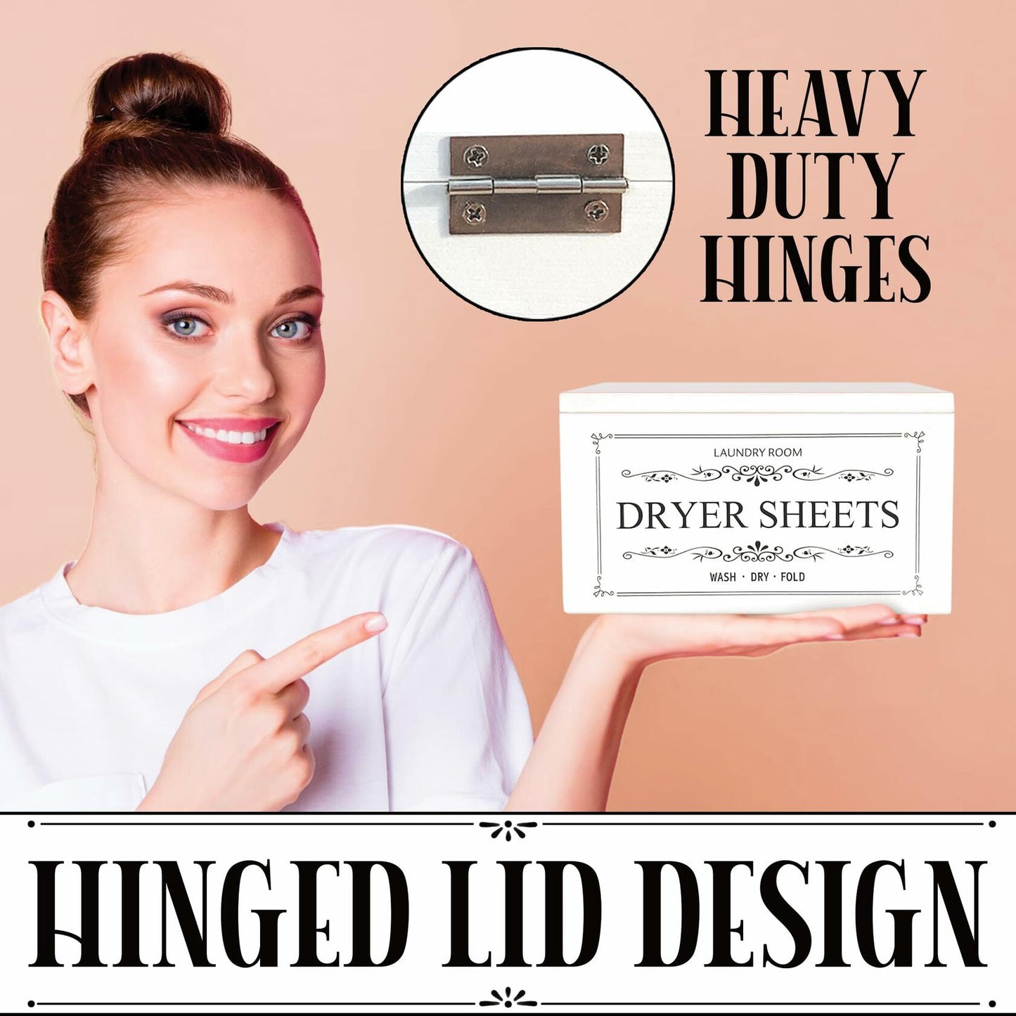 Generic Wooden Dryer Sheet Holder Dispenser with Laundry Bag White 180 Capacity