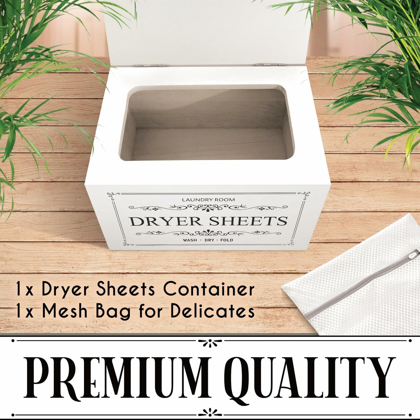 Generic Wooden Dryer Sheet Holder Dispenser with Laundry Bag White 180 Capacity