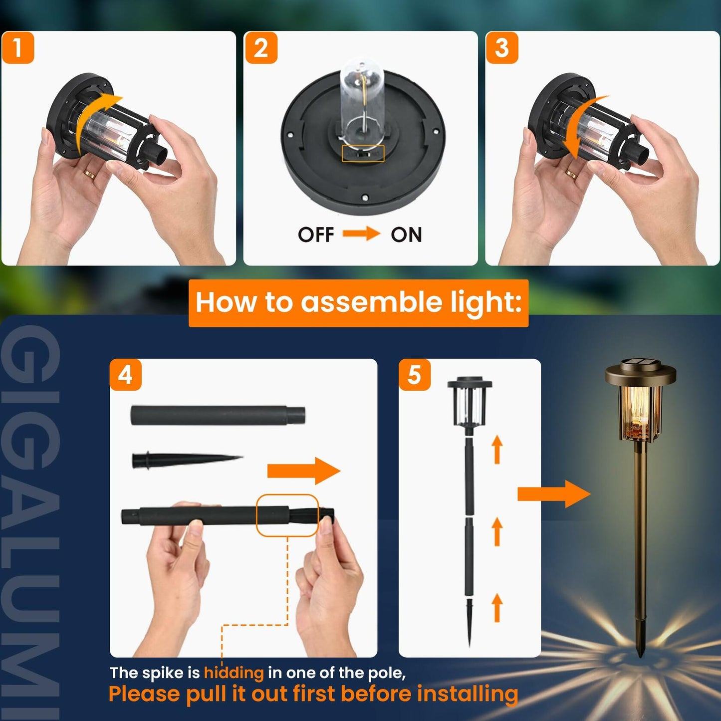 GIGALUMI Solar Outdoor Pathway Lights Waterproof Warm White 6 Pack