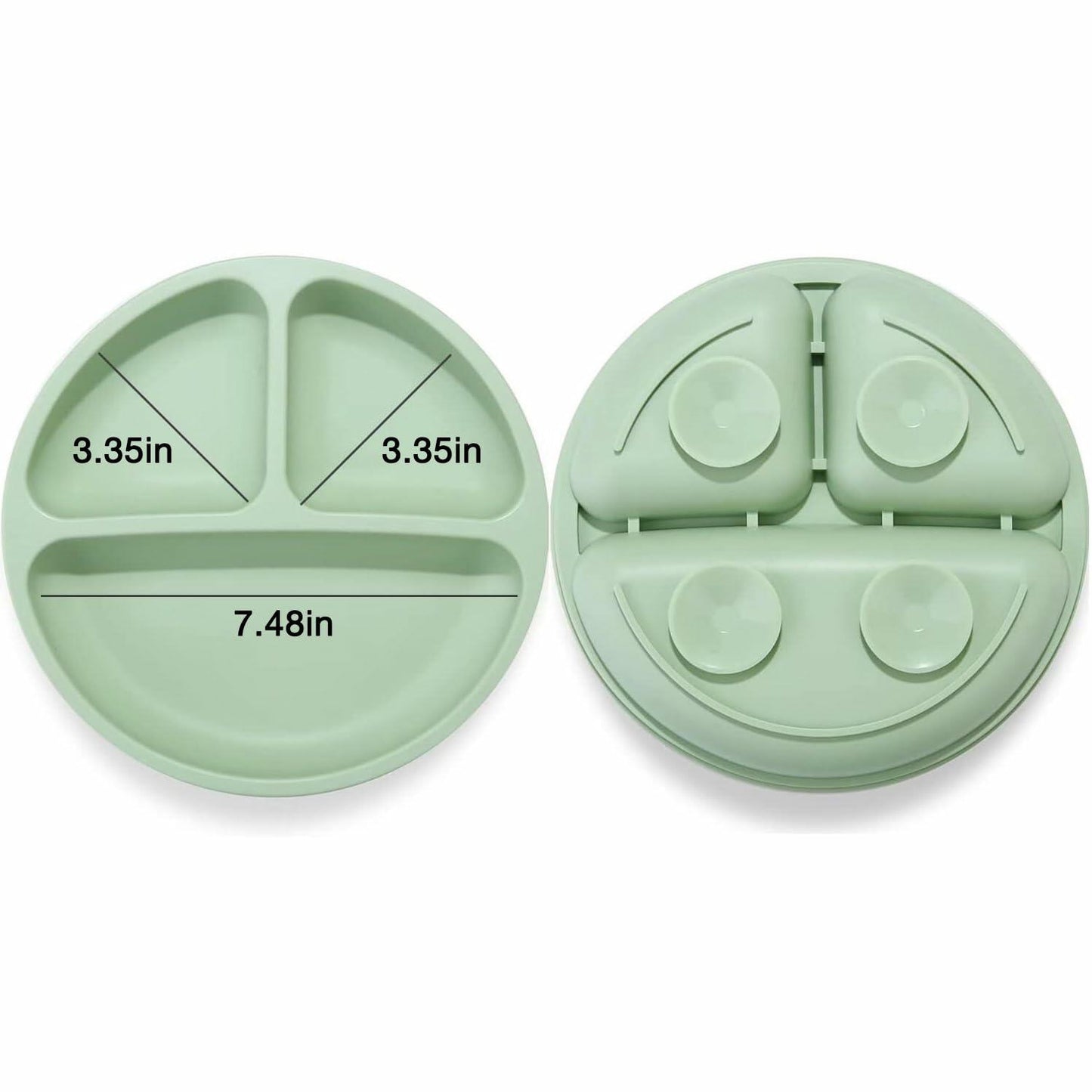 PandaEar Divided Unbreakable Silicone Baby Toddler Plates 3Pack Blue Green Brown