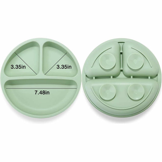 PandaEar Divided Unbreakable Silicone Baby Toddler Plates 3Pack Blue Green Brown