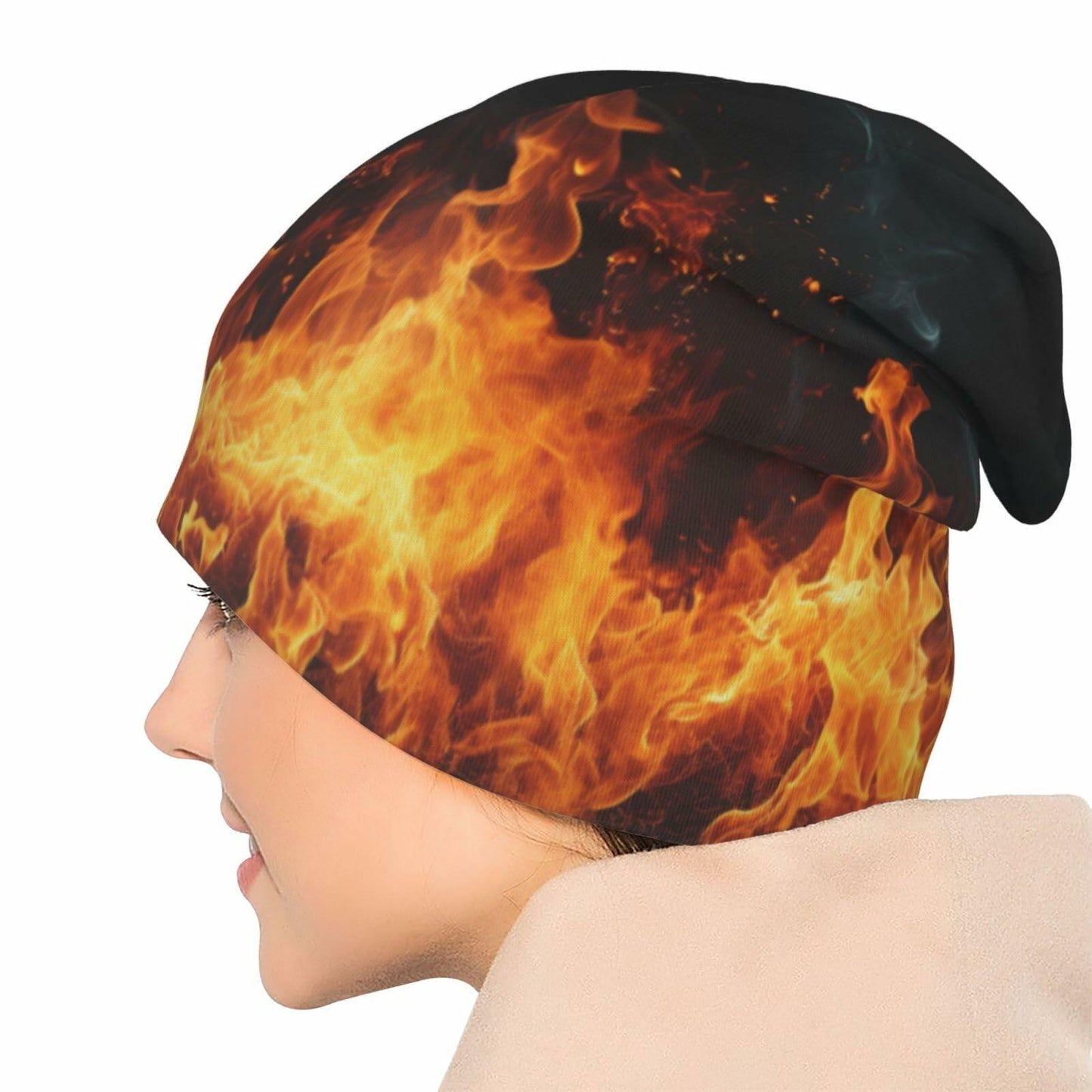 ZUHAOGO Red Flame Fire Skull Slouchy Winter Warm Knit Beanie Hat