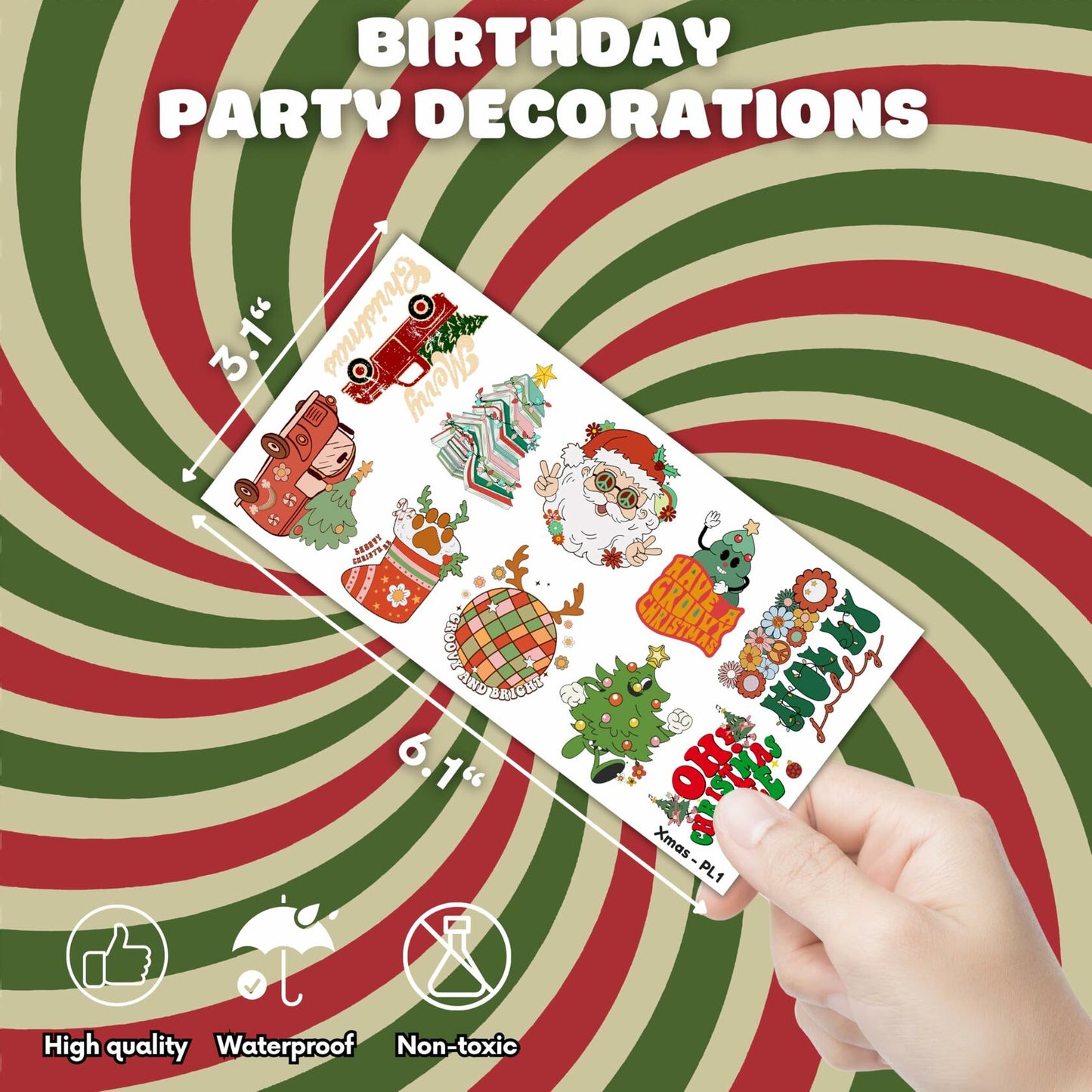 MeoIsDaBest 100 PCS Groovy Christmas Temporary Tattoos Retro Boho Multicolor