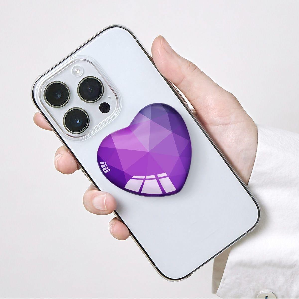 Luhoit Expanding Heart Shape Glass Phone Grip Stand Purple Silicone Rubber