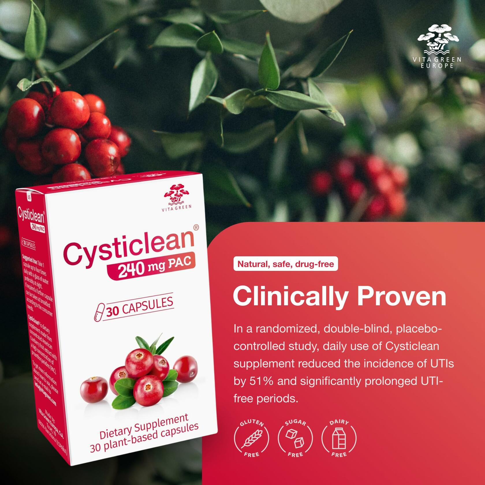Cysticlean Cranberry PAC Supplement 240mg Sugar-Free Capsules 60 Capsules