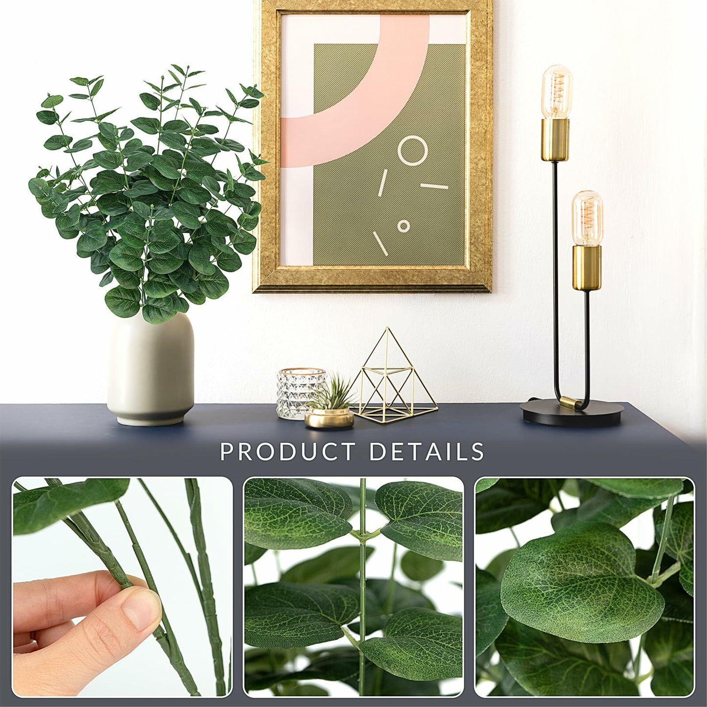 FOREST PRINCE Artificial Eucalyptus Stems 25" Green 2 PCS Silk Decor