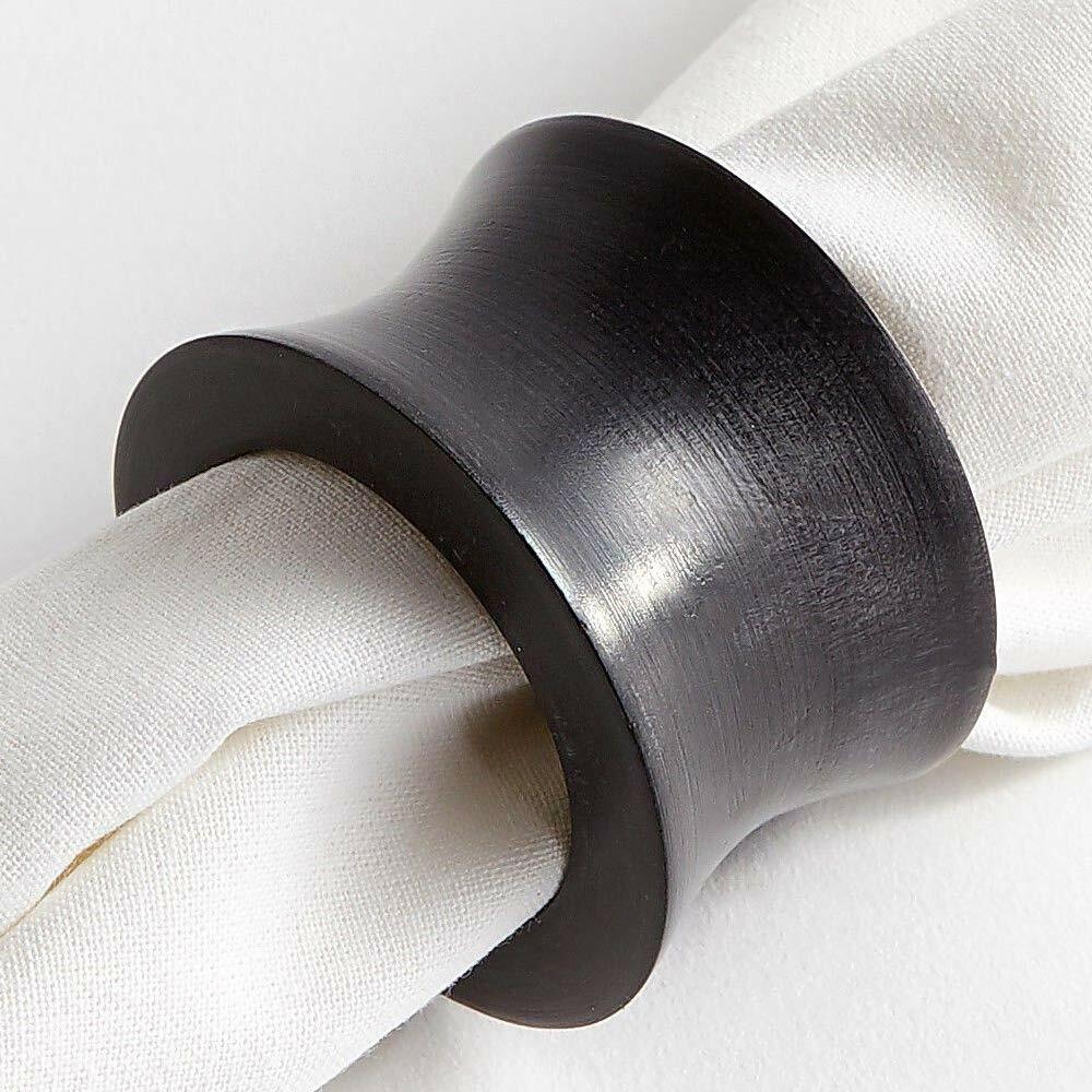 GUSUPY Worldexplorer Black Concave Wooden Napkin Rings Set of 8