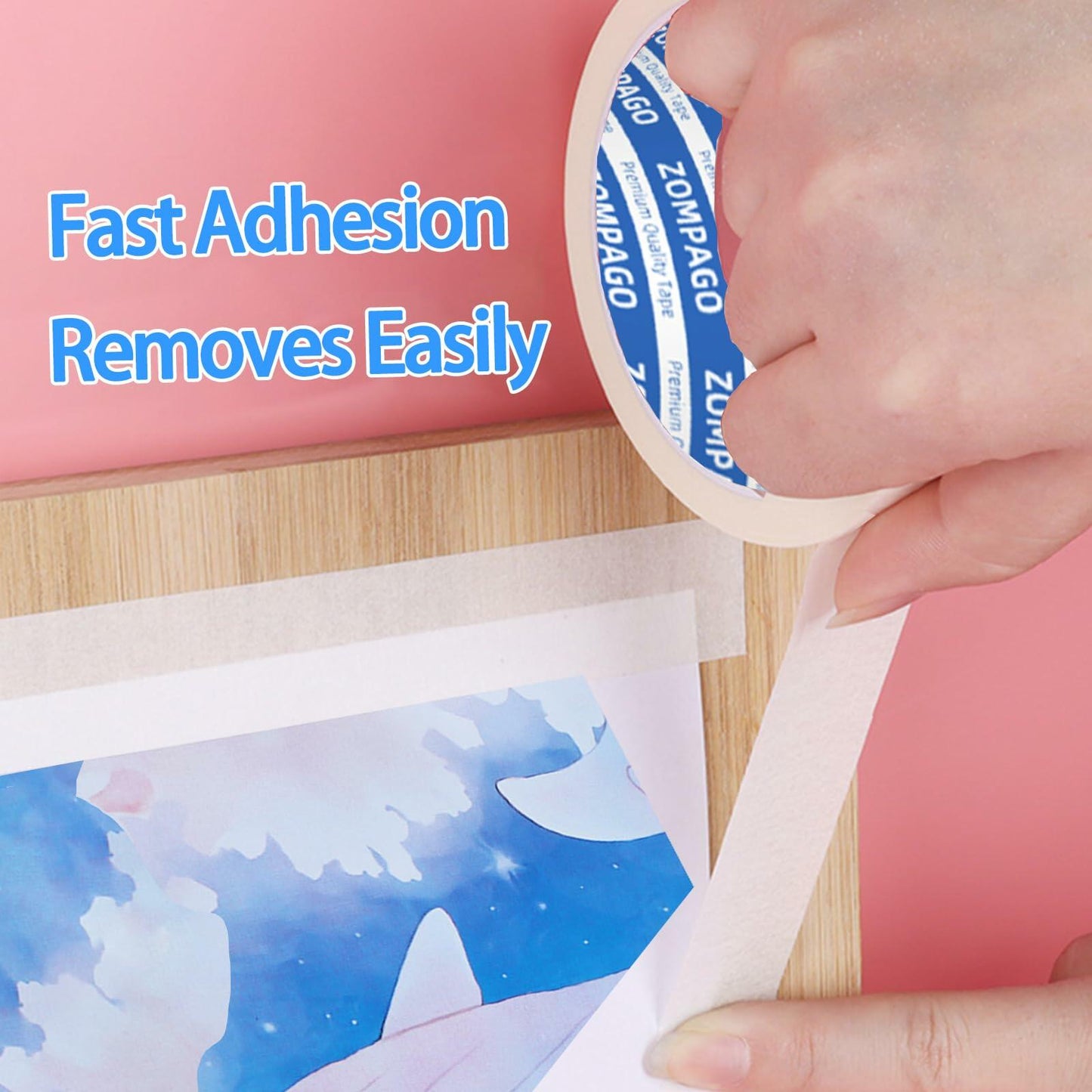 ZOMPAGO Beige Art Tape 1.4in x 164ft Removable Low Tack Masking Tape