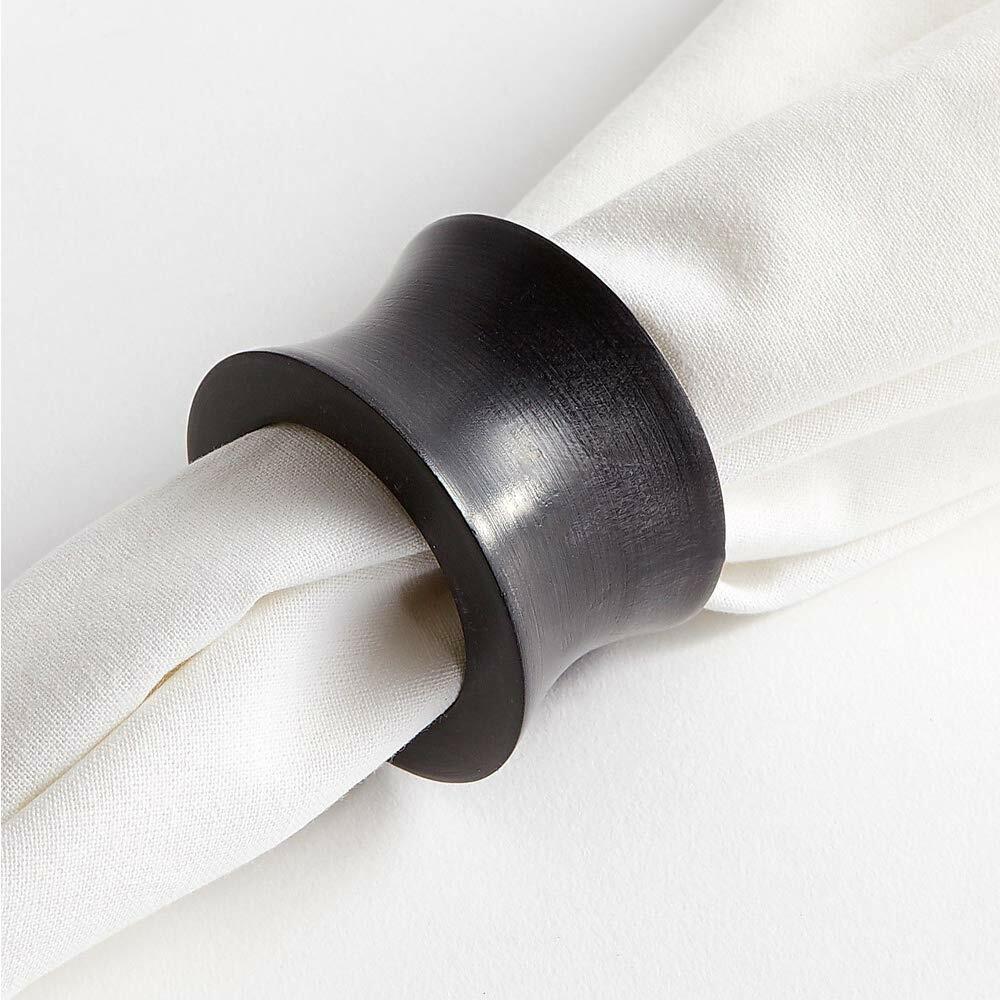 GUSUPY Worldexplorer Black Concave Wooden Napkin Rings Set of 8