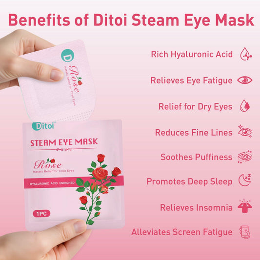 Ditoi Heated Steam Eye Mask with Hyaluronic Acid Rose 10 Count Pack