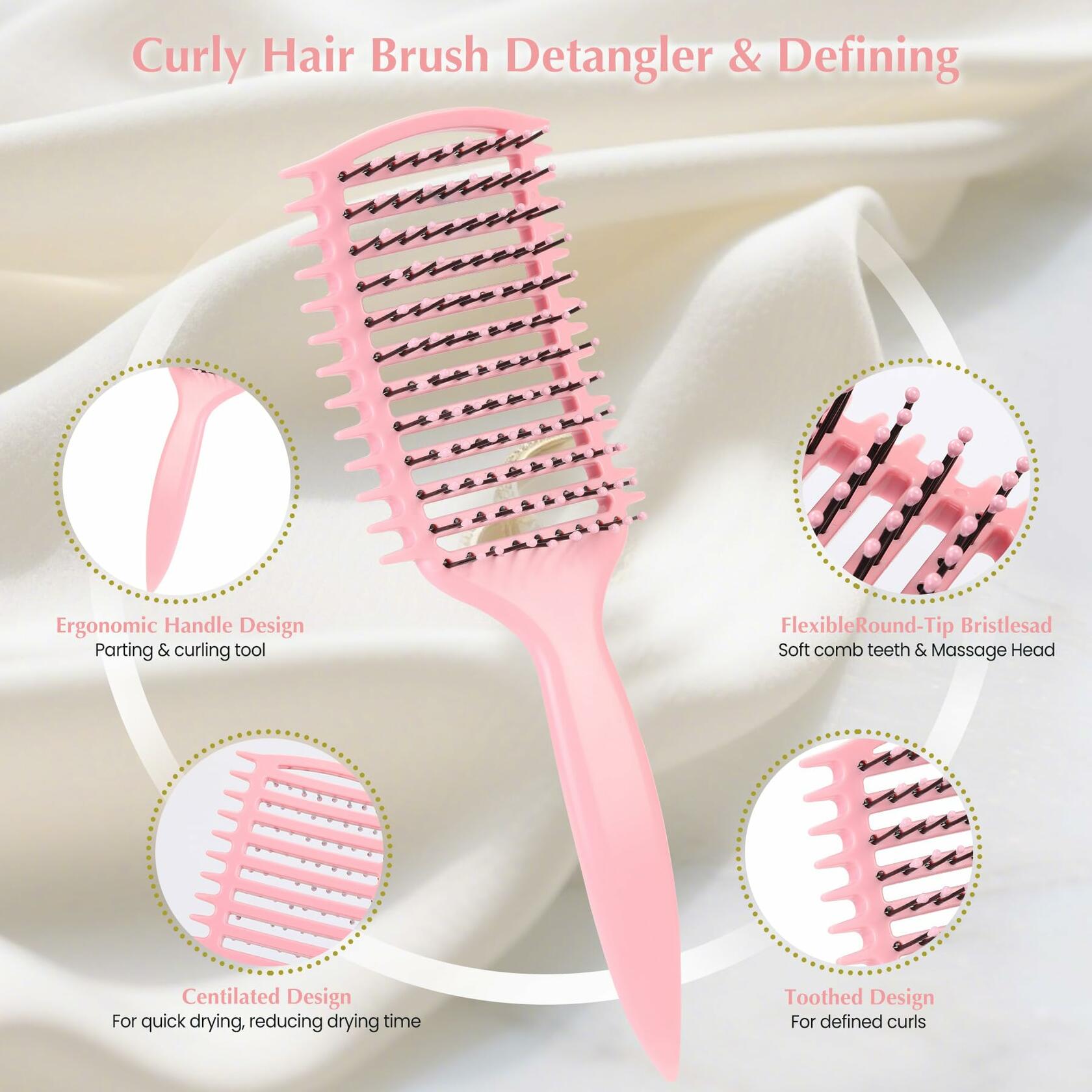 manrator Curl Defining Brush Vented Detangling Frizz Control Pink