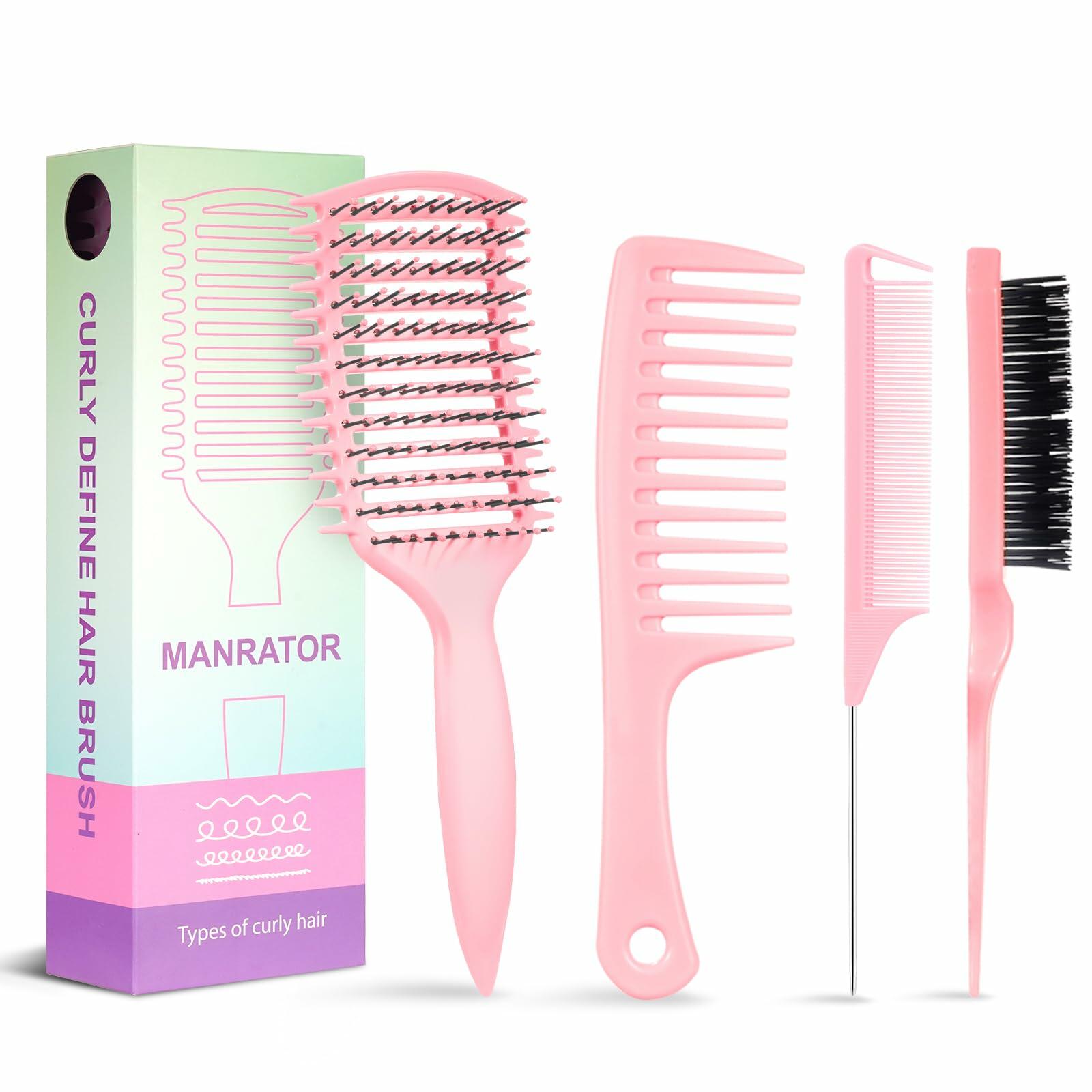 manrator Curl Defining Brush Vented Detangling Frizz Control Pink