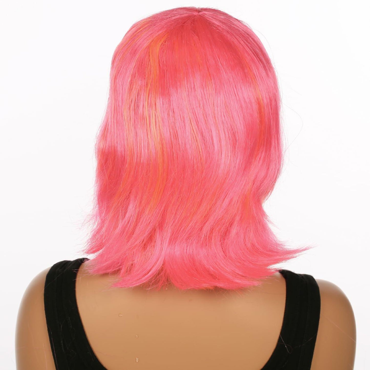 JUST FOR PARTY 13" Short Bob Synthetic Wig with Flat Bangs Pink Orange