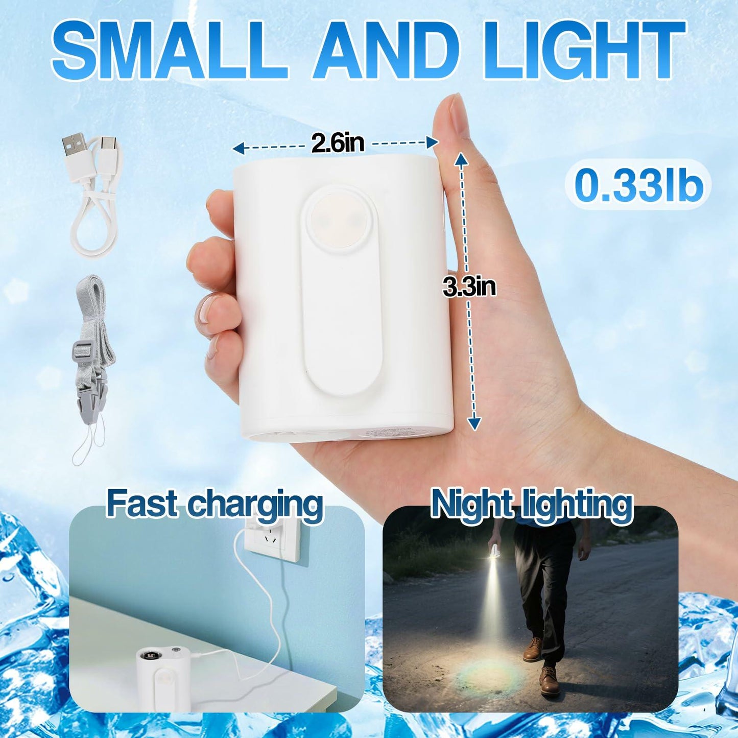 Beeplove Portable Clip On Waist Fan 5 Speeds 8300RPM USB Rechargeable White