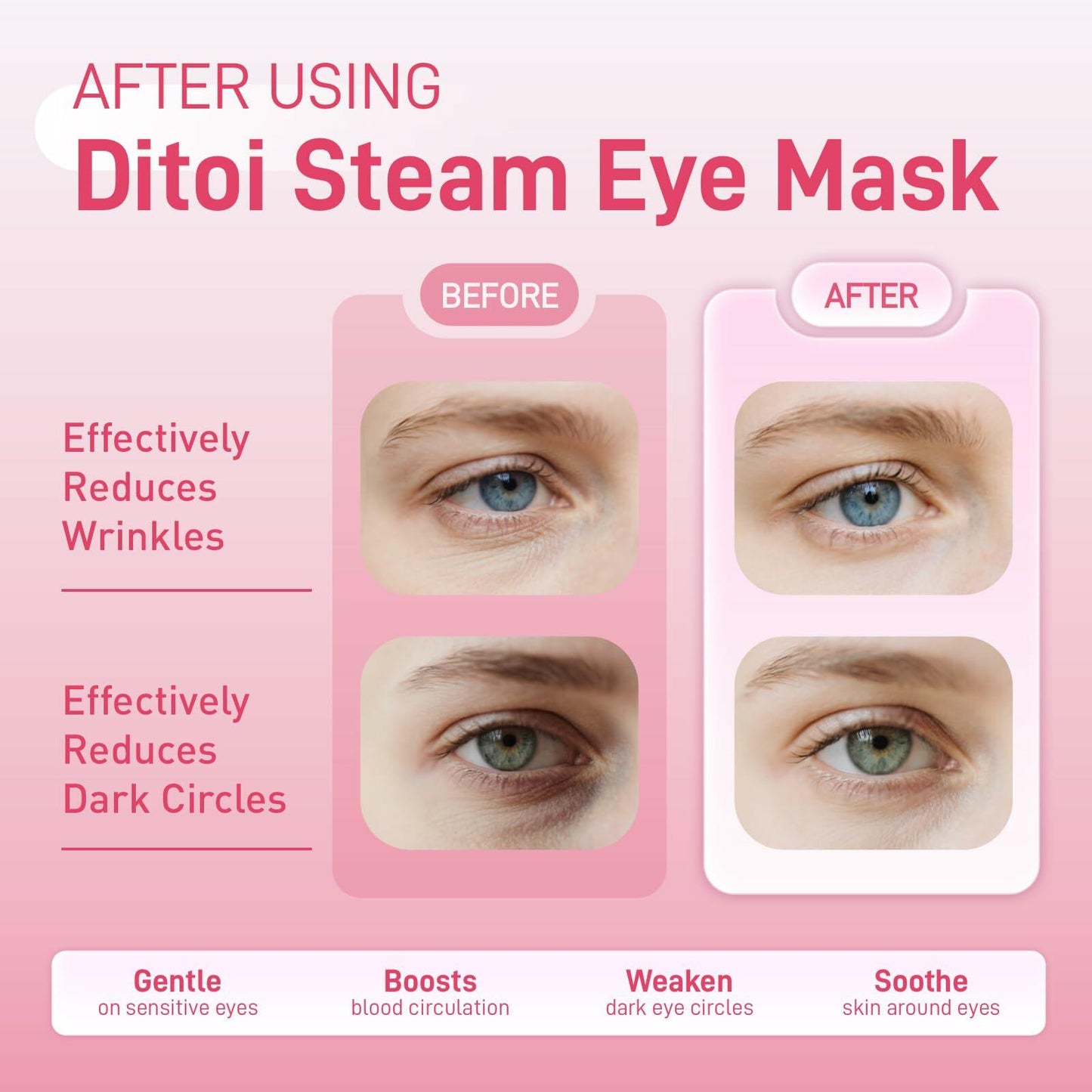 Ditoi Heated Steam Eye Mask with Hyaluronic Acid Rose 10 Count Pack