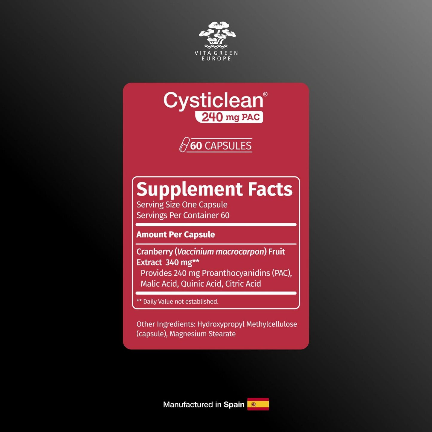 Cysticlean Cranberry PAC Supplement 240mg Sugar-Free Capsules 60 Capsules