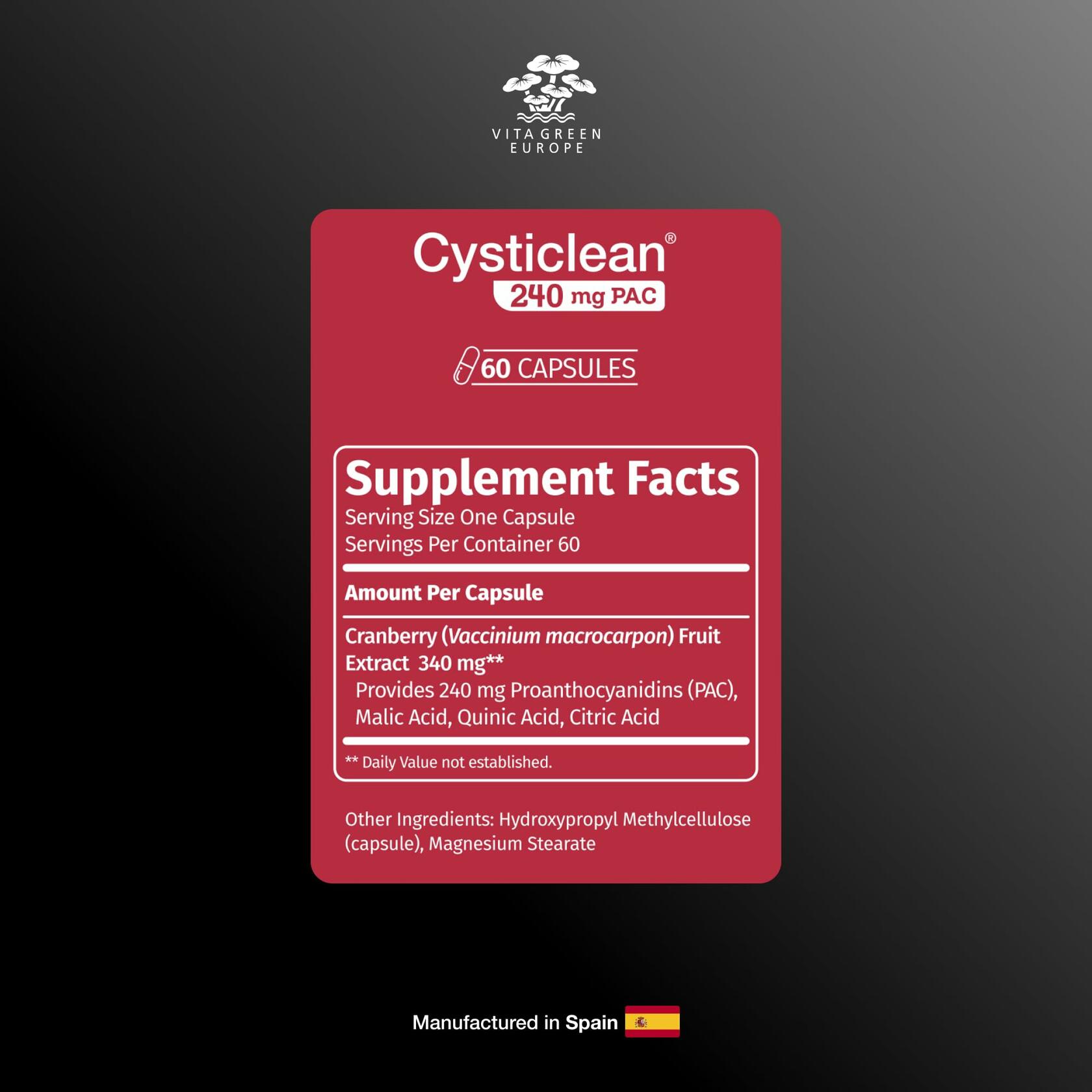 Cysticlean Cranberry PAC Supplement 240mg Sugar-Free Capsules 60 Capsules
