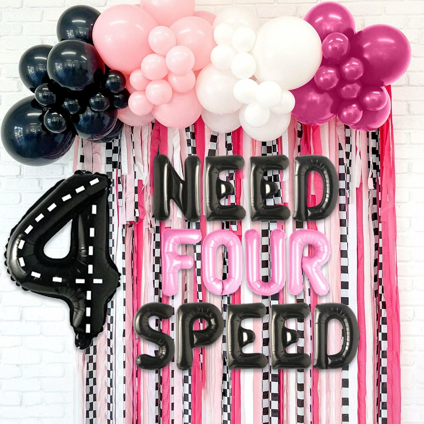JeVenis Pink Need Four Speed Racing Car Balloons 4th Birthday Party
