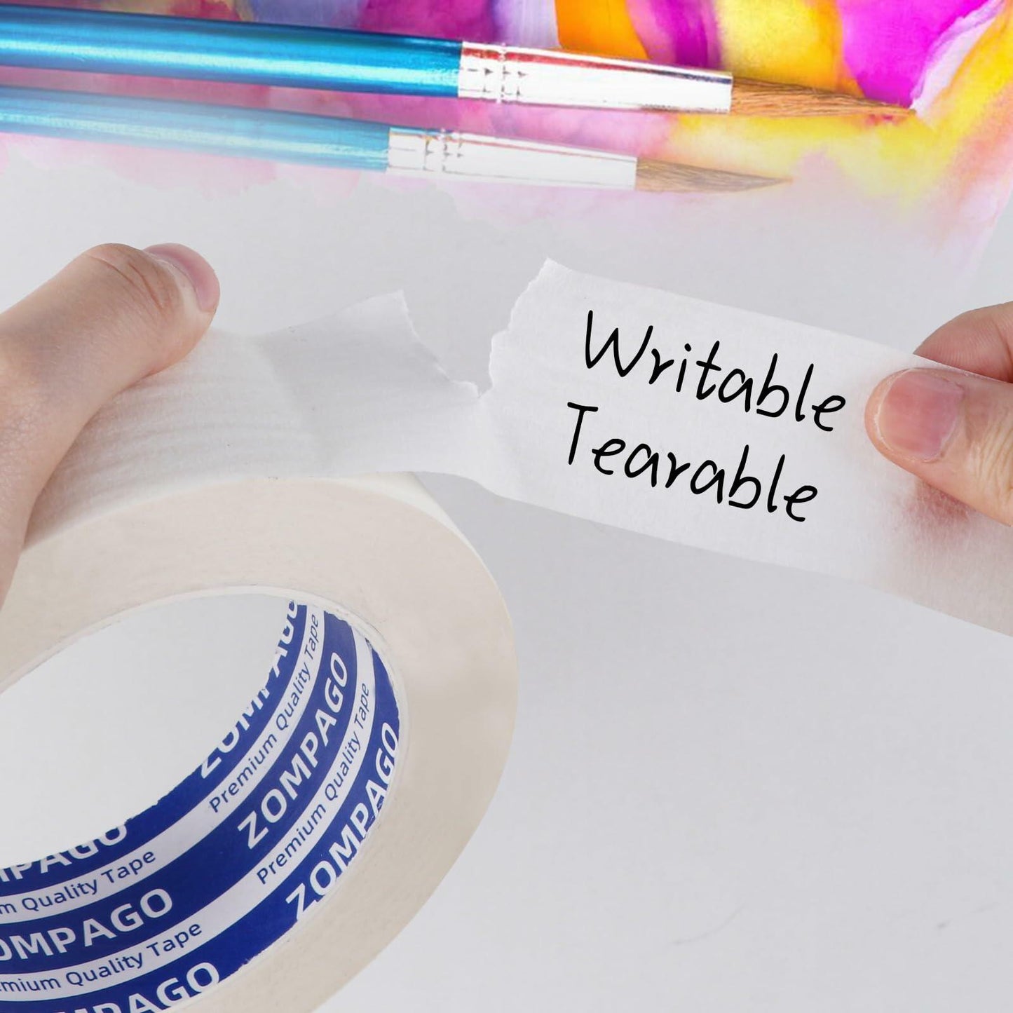 ZOMPAGO Beige Art Tape 1.4in x 164ft Removable Low Tack Masking Tape